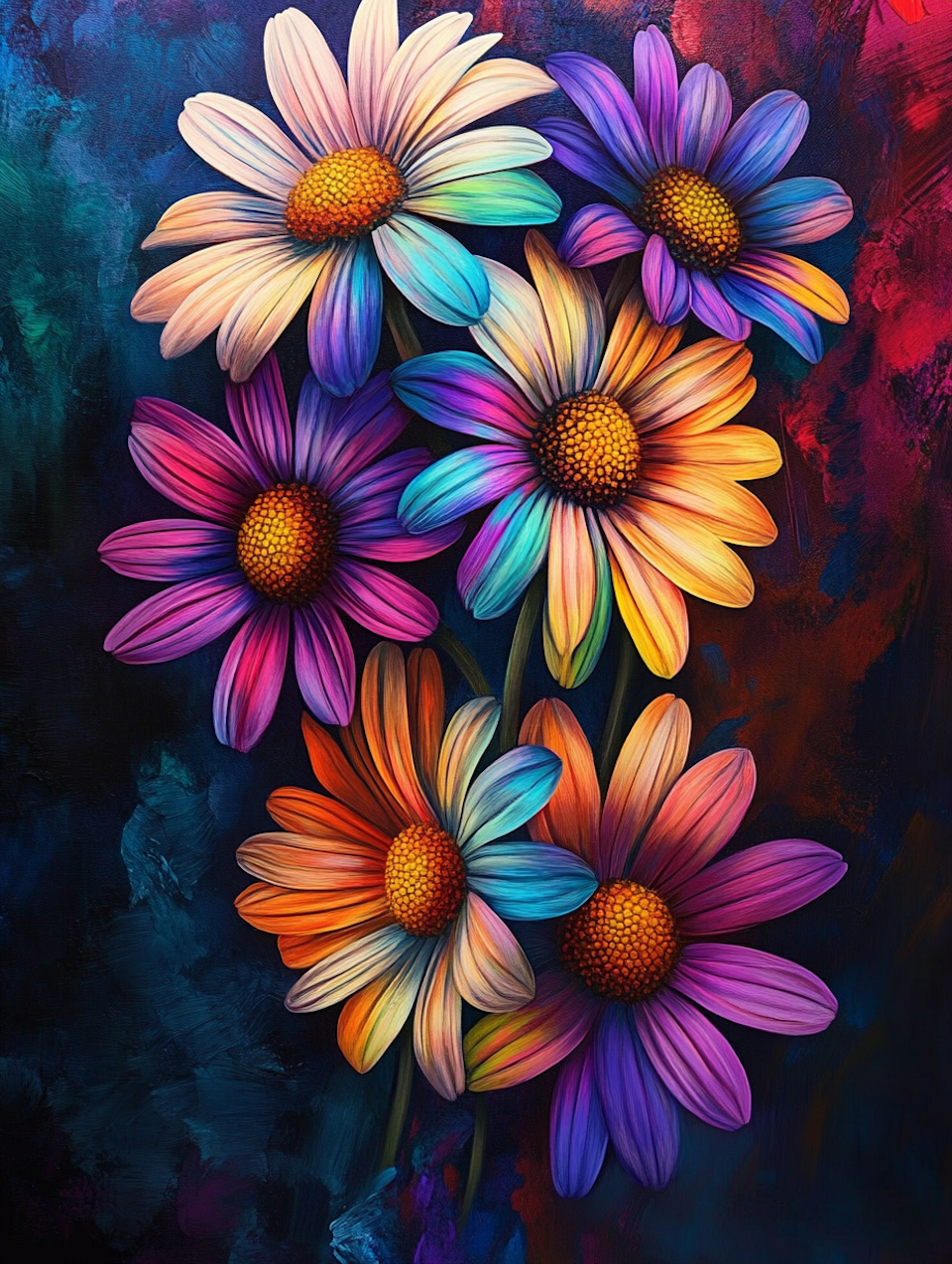 Diamond Painting Akryl - Färgglada prästkragar i regnbågspalett 40x50cm 40x50cm