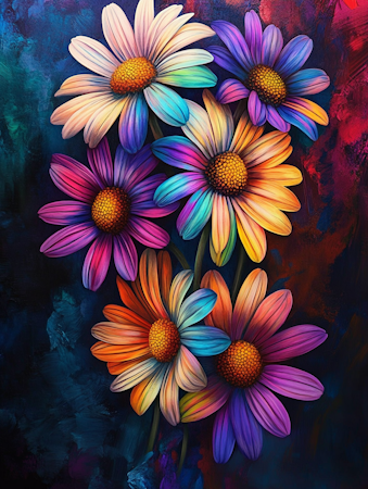 Diamond Painting Akryl - Färgglada prästkragar i regnbågspalett 40x50cm 40x50cm