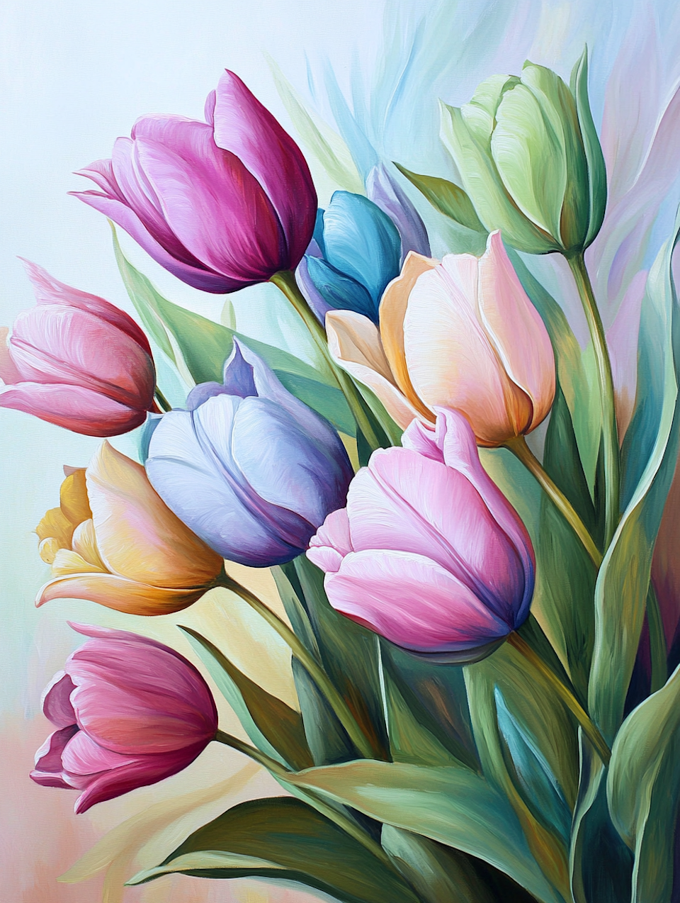 Diamond Painting Akryl - Pastellfärgade tulpaner i vacker bukett 30x40cm