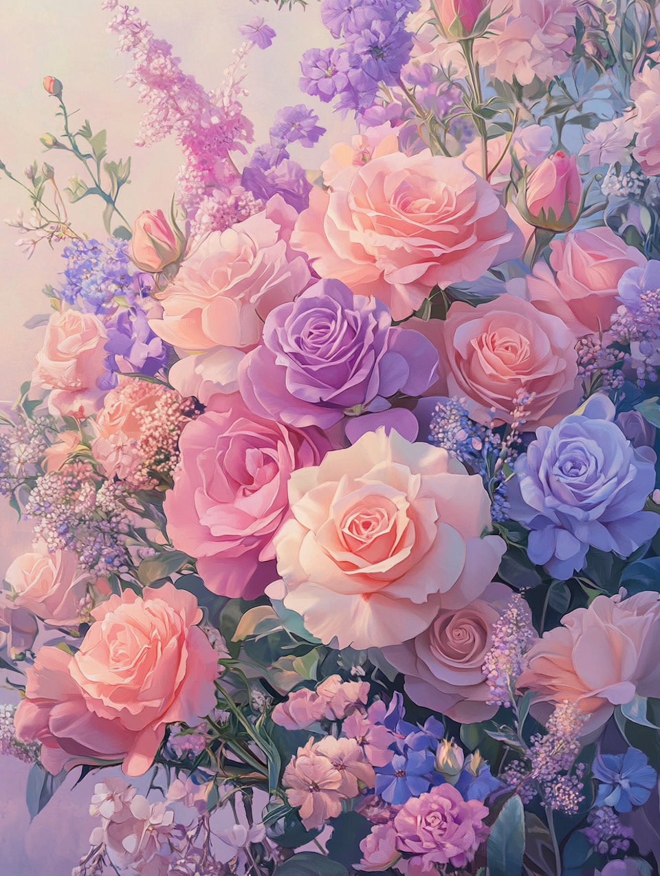 Diamond Painting Akryl - Romantisk bukett i pastell av rosor och blomsterprakt 30x40cm
