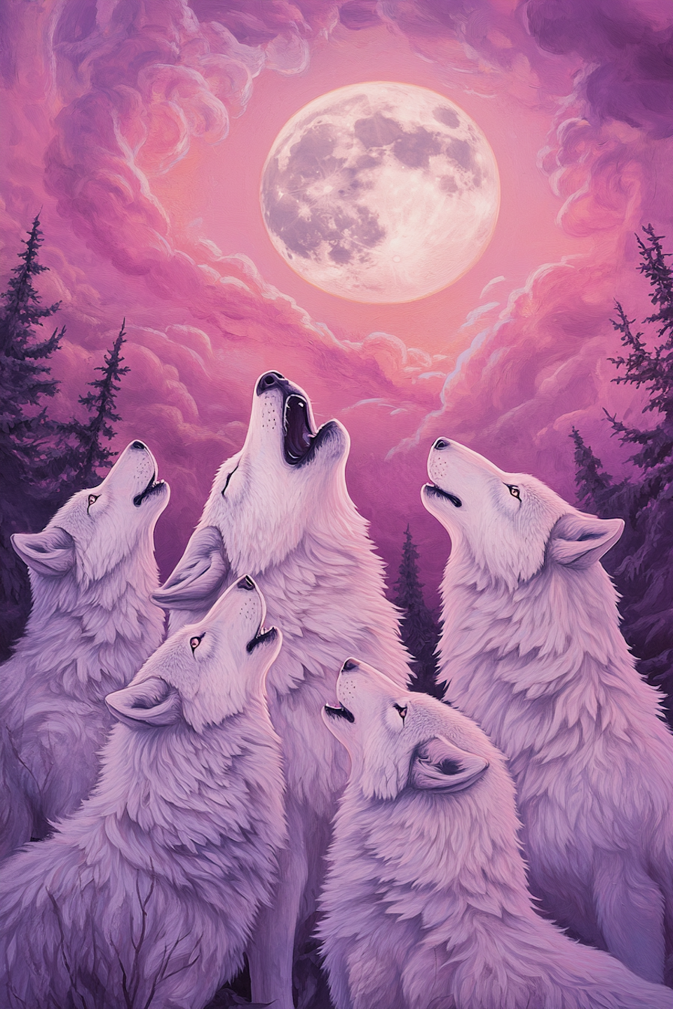 Diamond Painting Akryl - Vita vargar ylar mot fullmånens magi 40x60cm