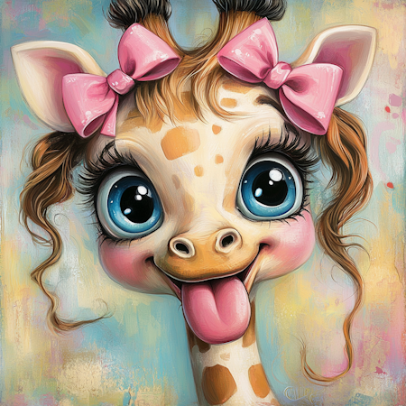 Diamond Painting Akryl - Busig giraff med rosetter och charm 20x20cm Runda Basic