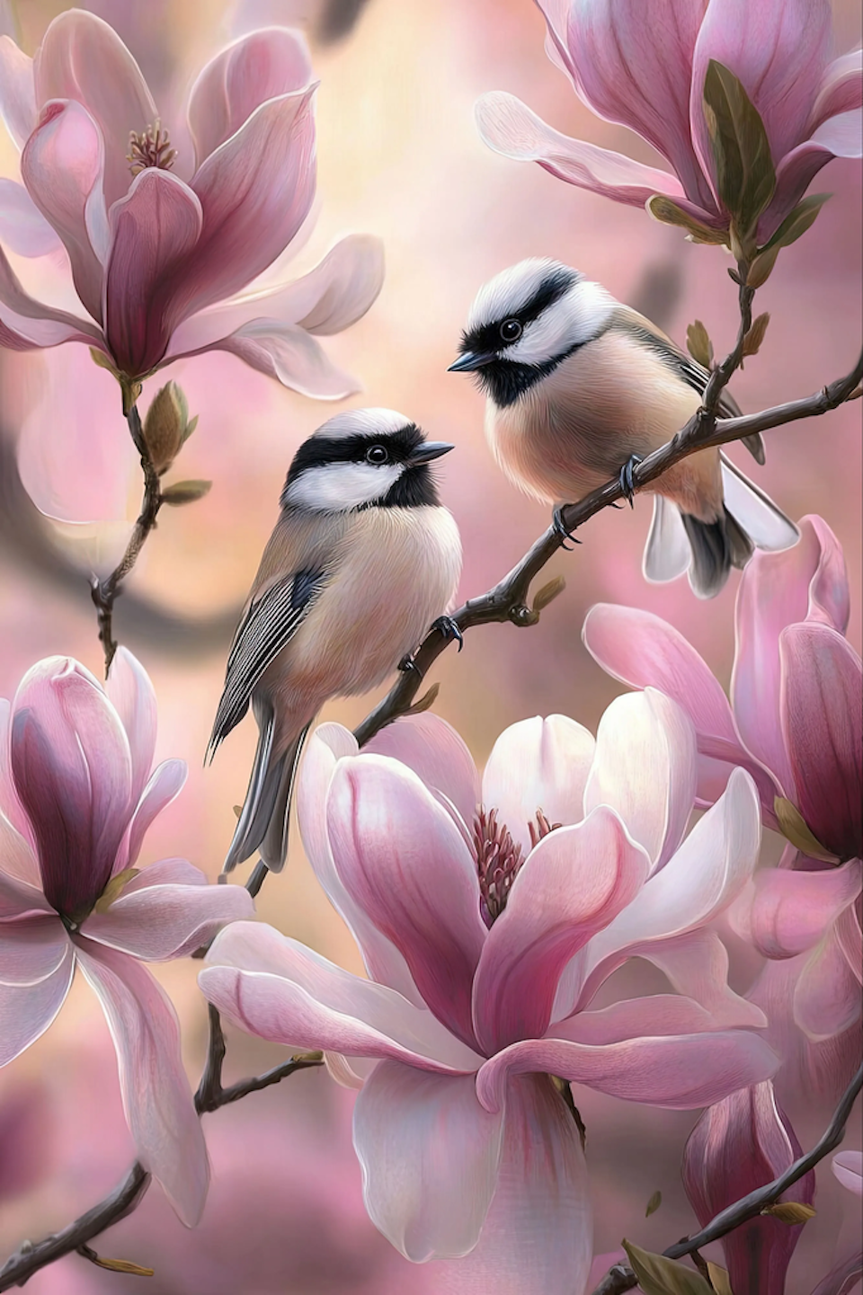 Diamond painting Resin mesfåglar med magnolia