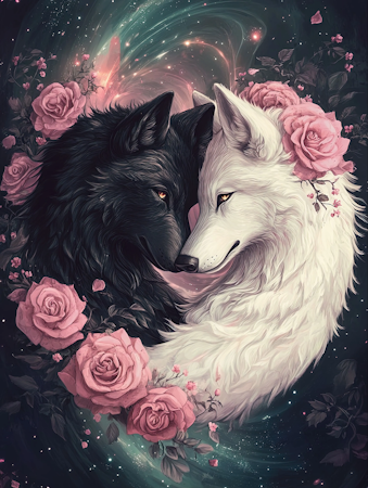 Diamond painting Resin - Yin & Yang i vargarnas värld 40x50cm