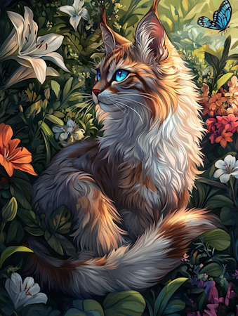 Diamond painting Resin - Katt i sommarträdgård 40x50cm