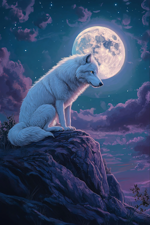 Diamond painting Resin - Ensam varg i månljus 40x60cm
