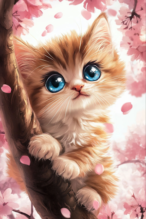 Diamond painting Resin - Vårkatt med körsbärsblom 40x60cm