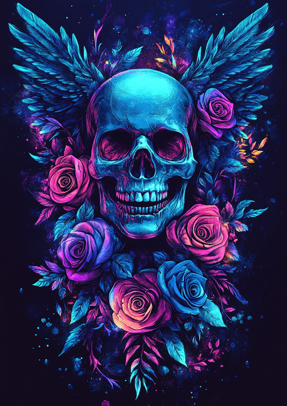 Diamond Painting Akryl - Döden blommar i neon 50x70cm