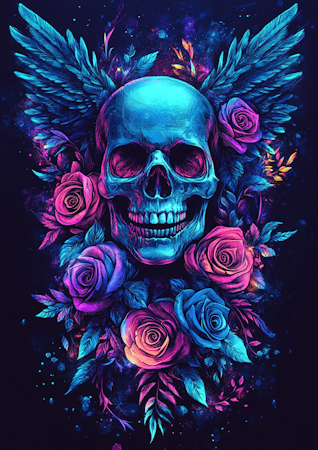 Diamond Painting Akryl - Döden blommar i neon 50x70cm
