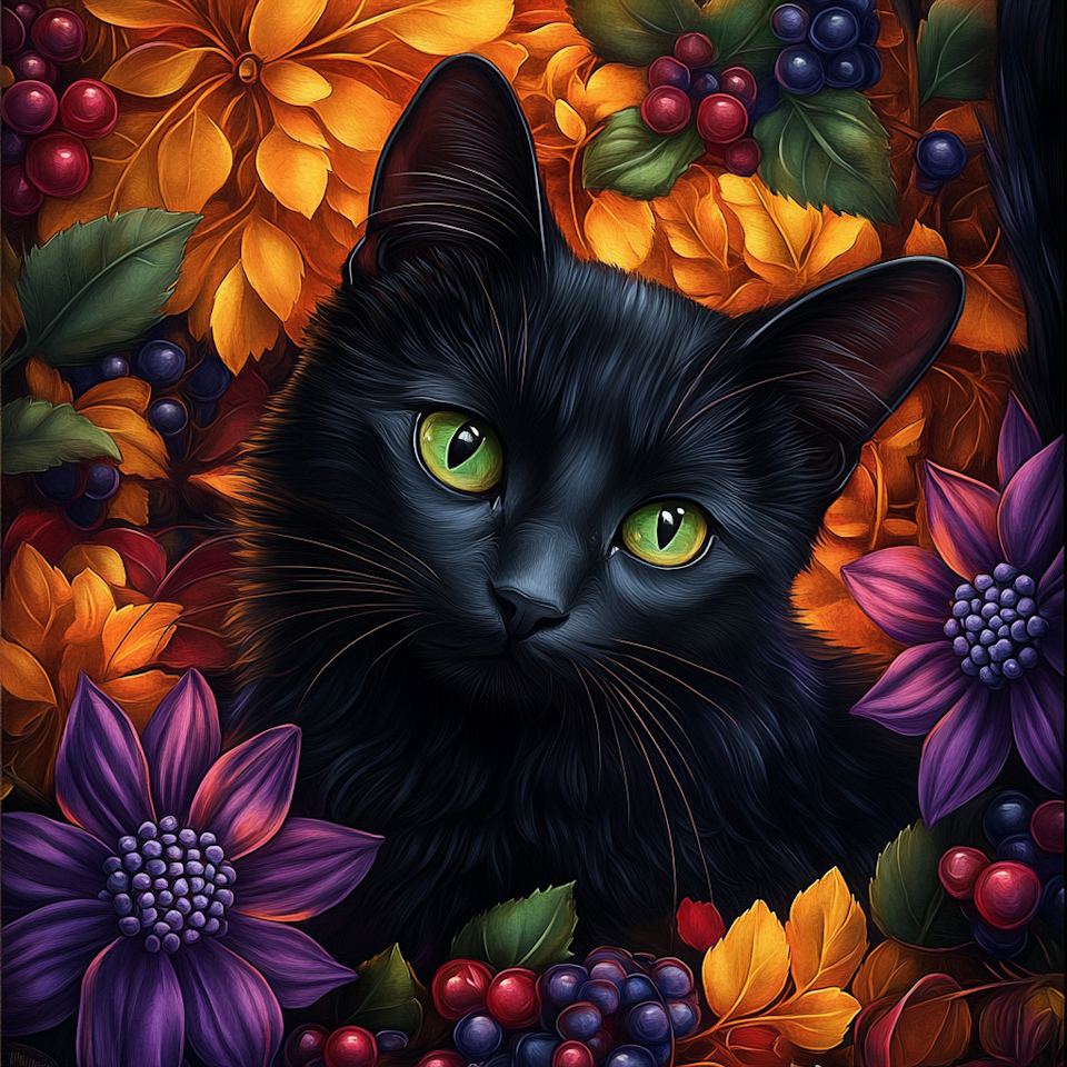 Diamond Painting Akryl - Svart mystik i höstprakt 20x20cm