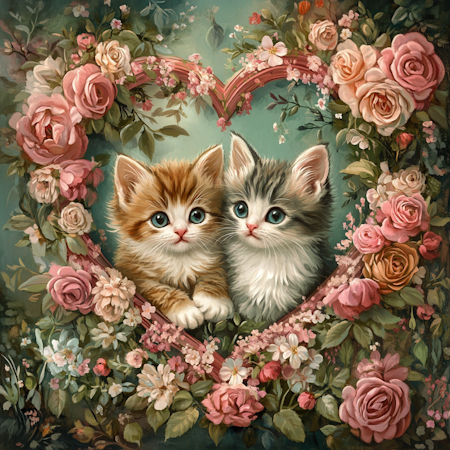Diamond Painting Akryl - Kattungekärlek i rosornas hjärta 30x30cm