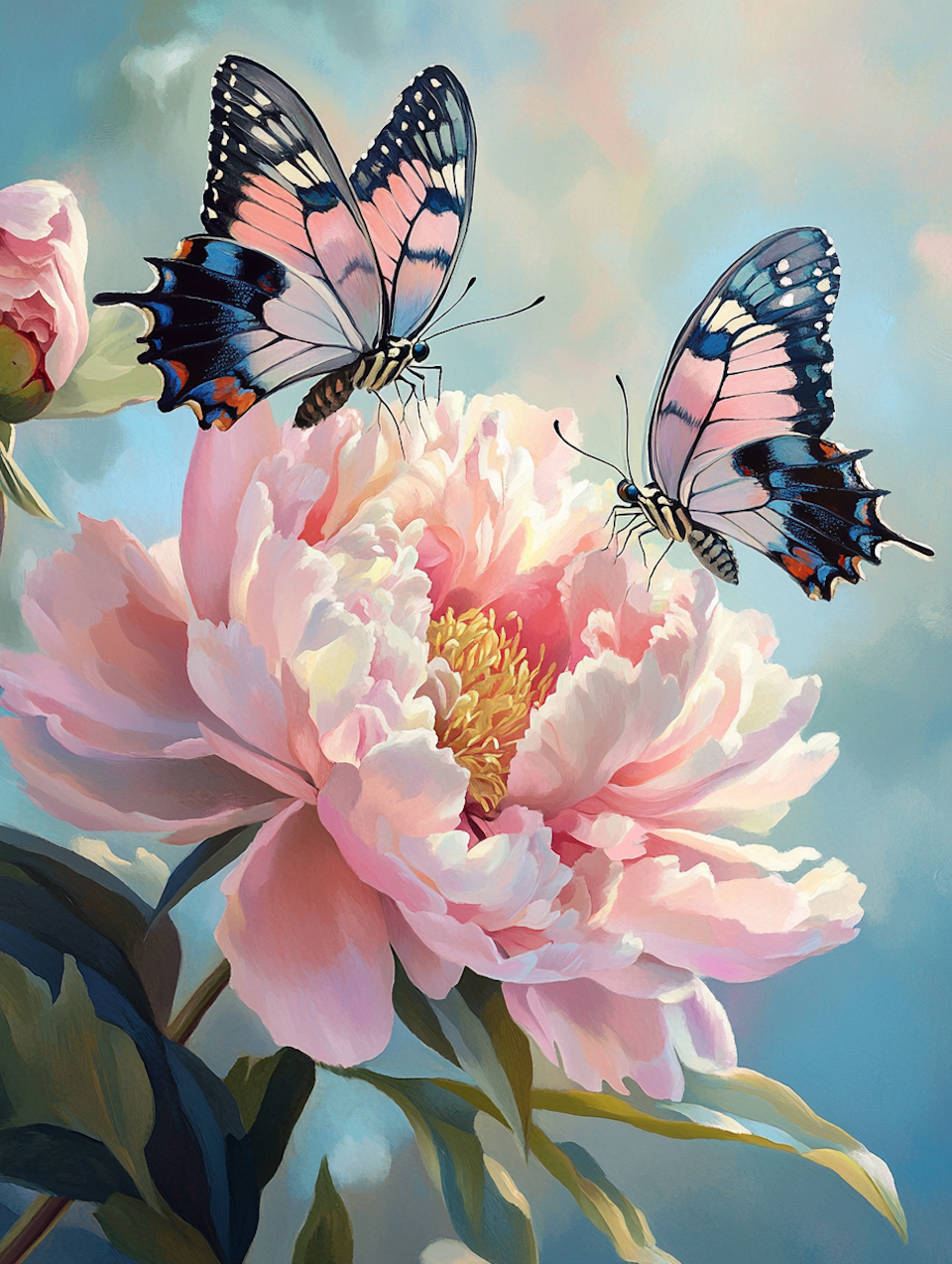 Diamond Painting Akryl - Sommarfjärilar över pionens prakt 40x50cm