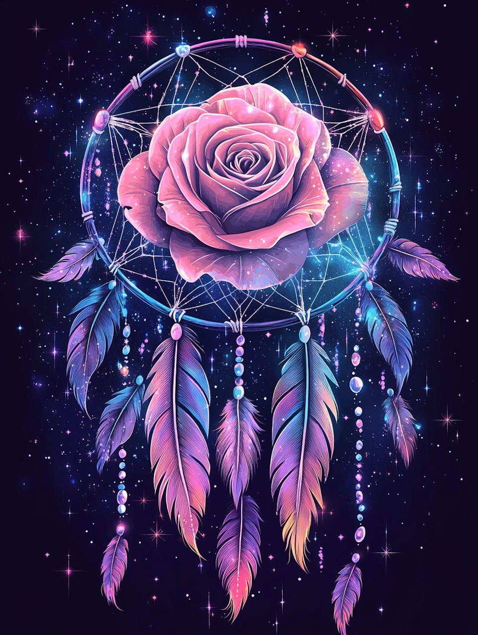 Diamond Painting Akryl - Kosmisk drömfångare med rosens hjärta 30x40cm