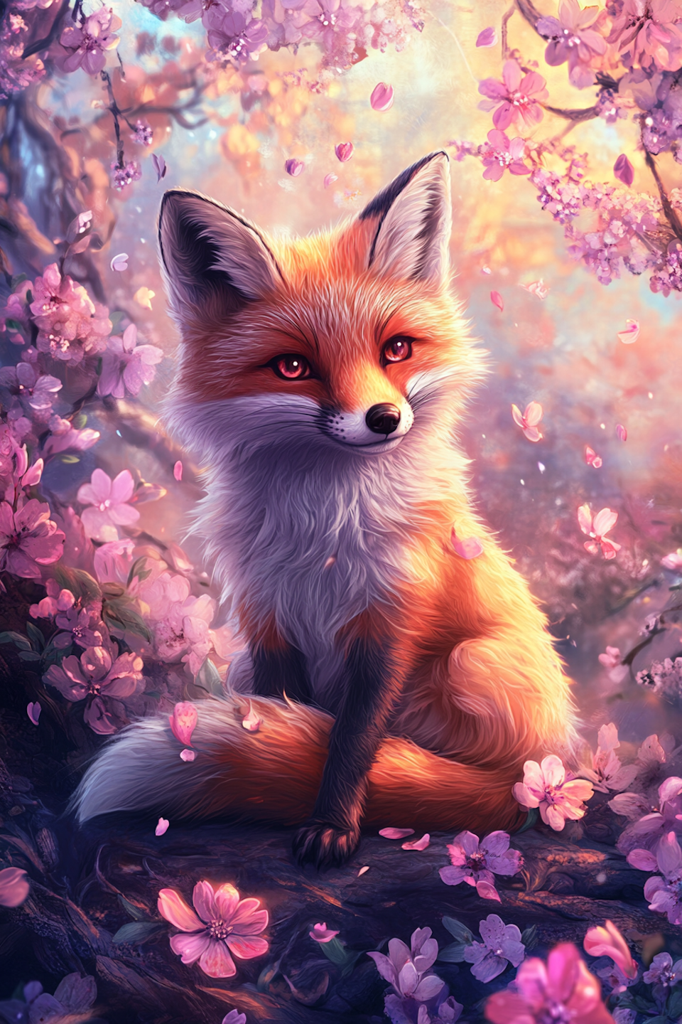 Diamond Painting Akryl - Räv i körsbärsblom 20x30cm