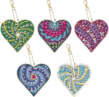 5-pack Diamond Painting Nyckelringar - Hjärtan1