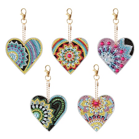 5-pack Diamond Painting Nyckelringar - Hjärtan2