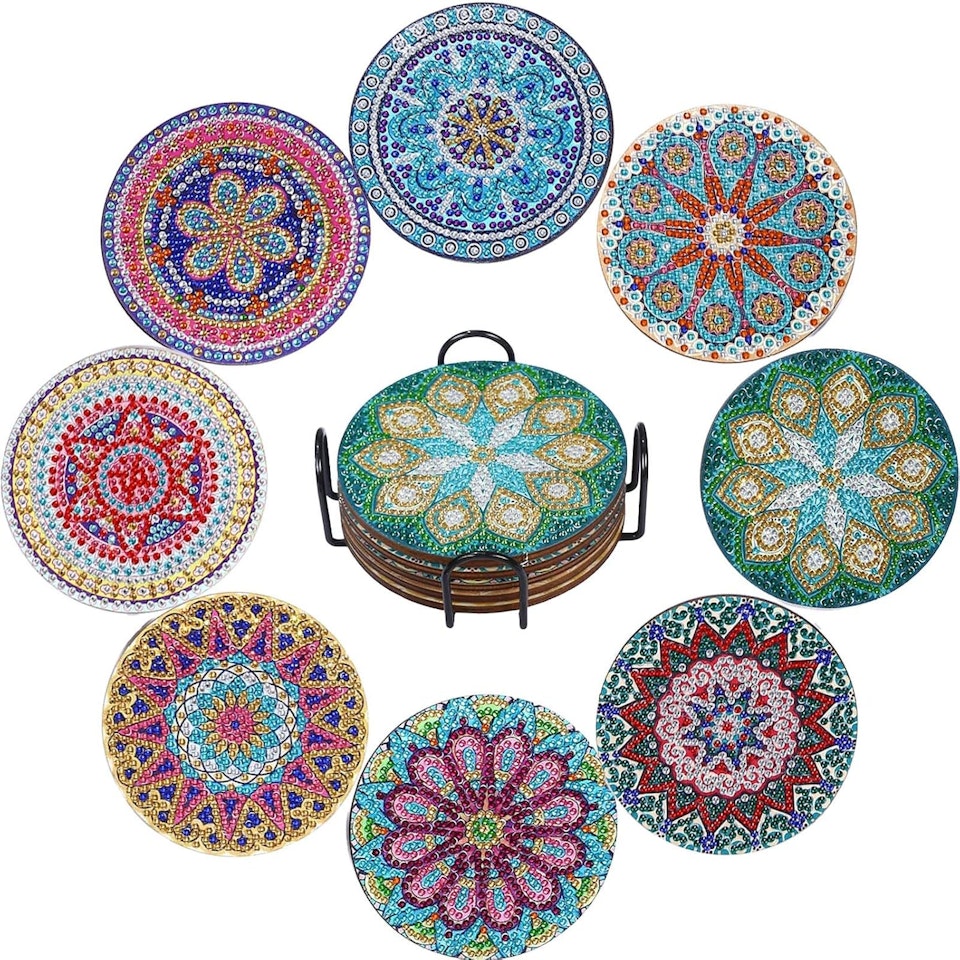 8-pack Diamond Painting Glasunderlägg - Mandala