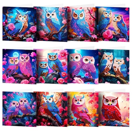 12-pack Gåvokort - Ugglor