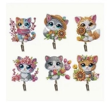6-pack Diamond Painting Väggkrokar - Katter
