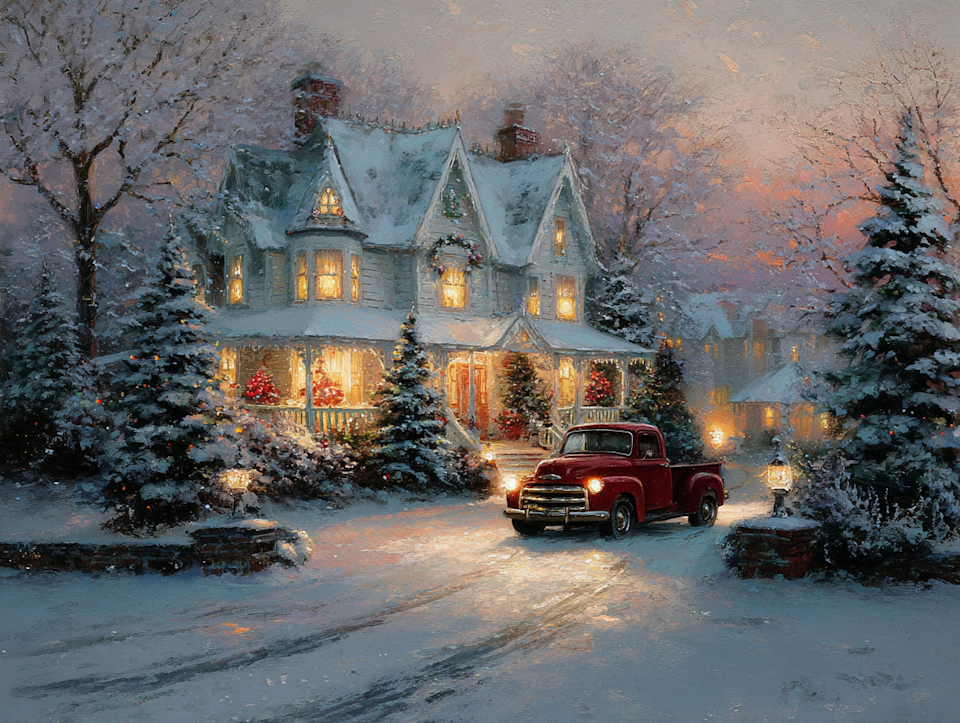 Diamond Painting Akryl - Julstämning vid snötäckt sekelskifteshus