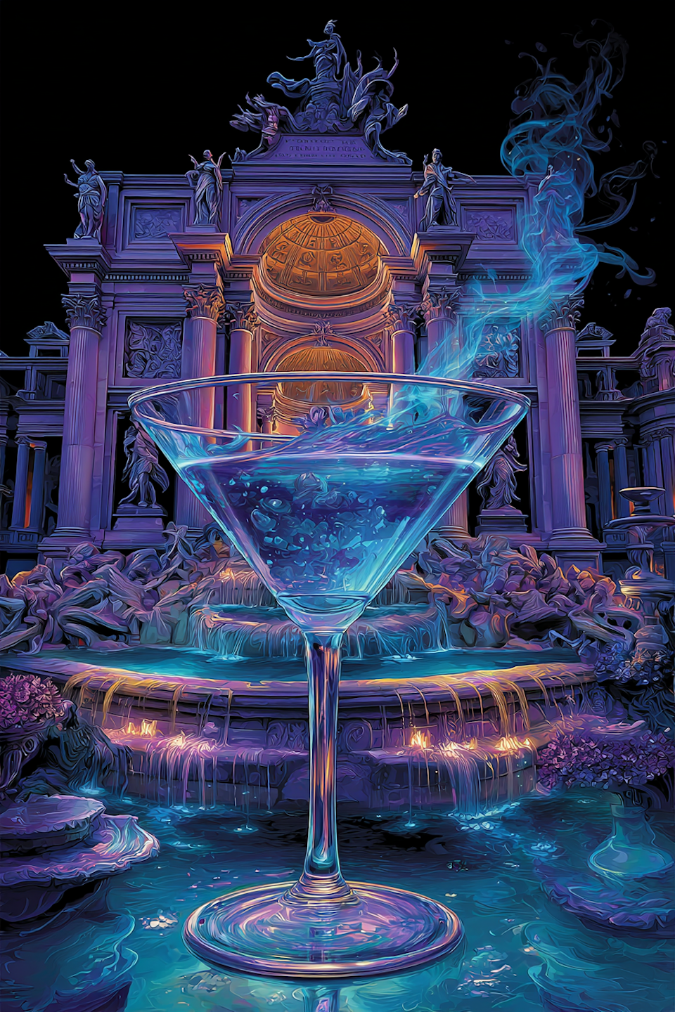 Diamond Painting Akryl - Neonmartini vid Trevifontänen (Beställningsvara)