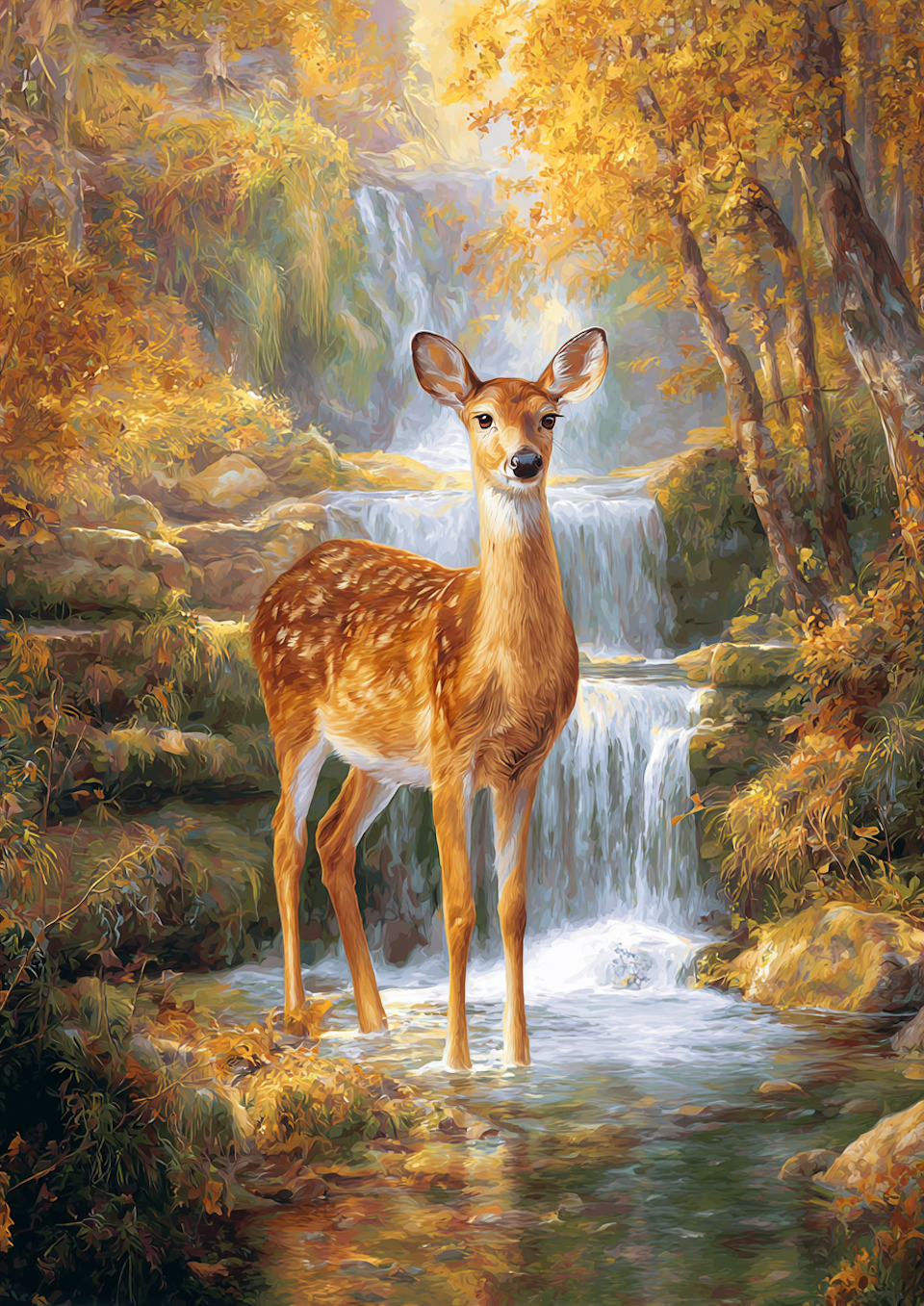 Diamond Painting Akryl - Dovhjort vid gyllene fall (Beställningsvara)