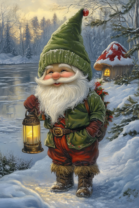 Korsstygn - Julnisse med lykta 40x60cm
