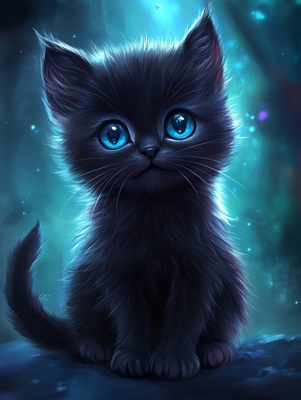 diamond painting akryl, svart katt med blå ögon