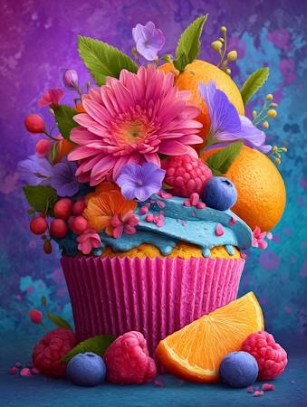 Diamond Painting Akryl - Fruktig fantasi-cupcake 30x40cm