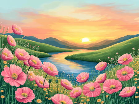 Diamond Painting Akryl - Vallmornas dalgång 40x30cm