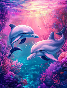 Diamond Painting Akryl - Dyk i delfinernas rike  40x50cm