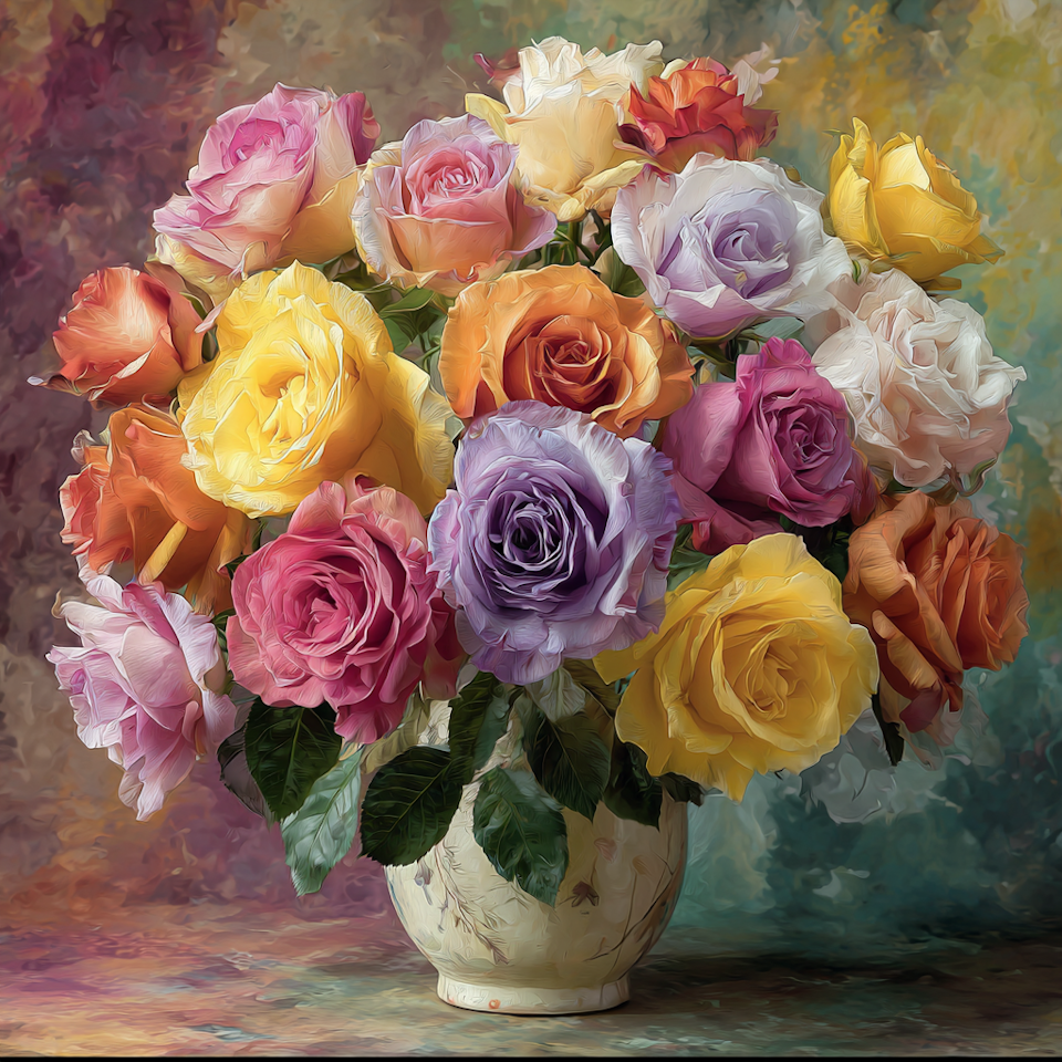 Diamond Painting - Färgglada rosor i vas (Beställningsvara)