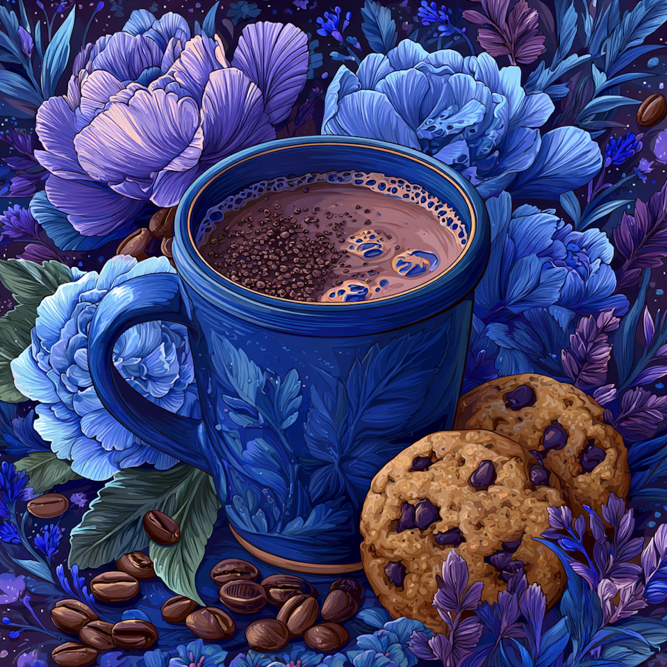Diamond Painting - Blå mugg med varm choklad och kakor (Beställningsvara)