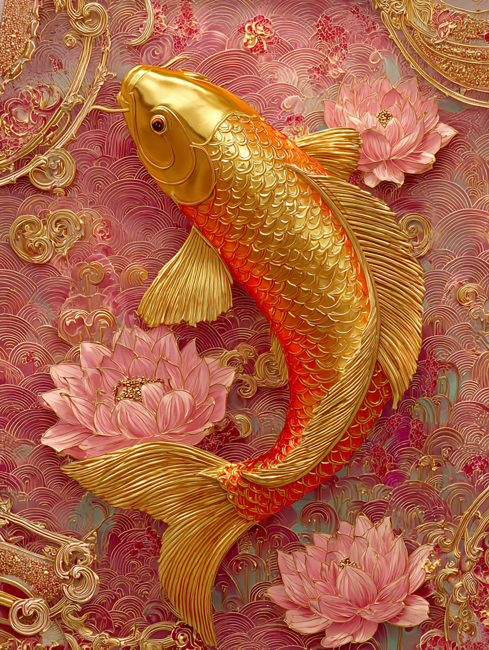 Diamond Painting - Gyllene koi-fisk (Beställningsvara)