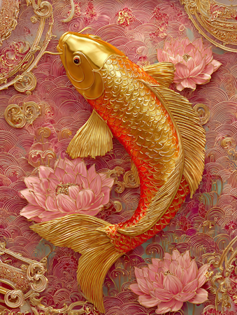 Diamond Painting - Gyllene koi-fisk (Beställningsvara)