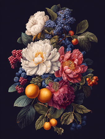 Diamond Painting - Blombukett med bär i oljemålningsstil (Beställningsvara)