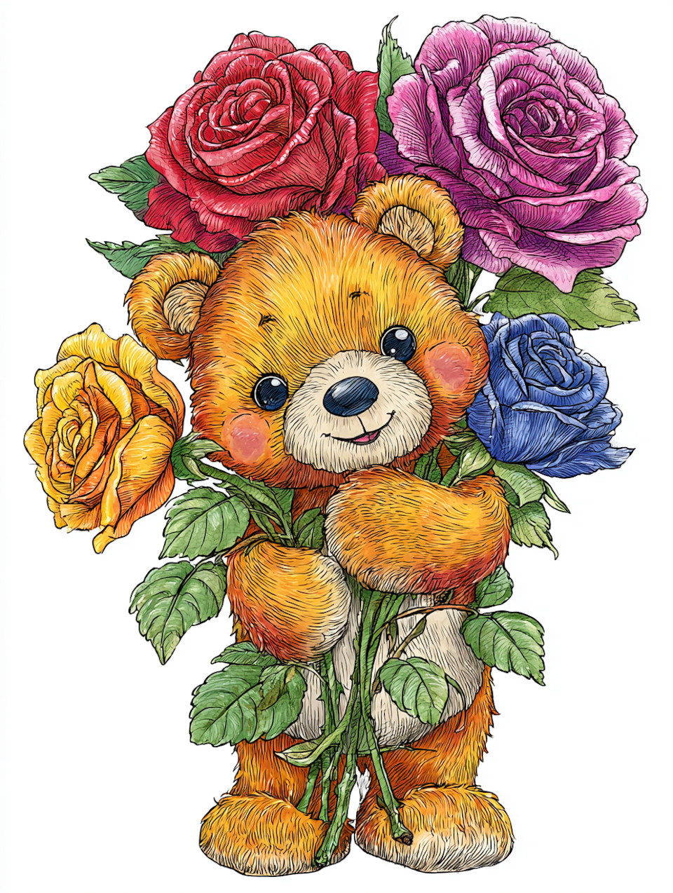 Diamond Painting - Björnunge med rosor i famnen (Beställningsvara)