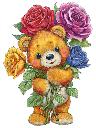 Diamond Painting - Björnunge med rosor i famnen (Beställningsvara)