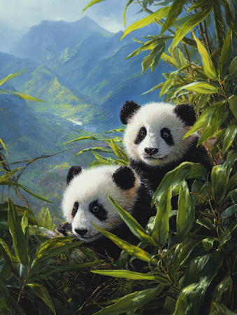 Diamond Painting - Pandor i bambuskog (Beställningsvara)