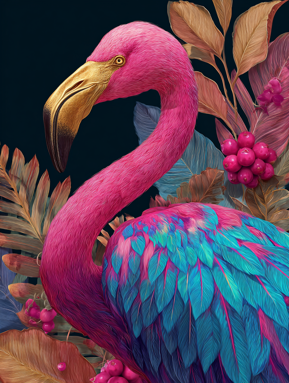 Diamond Painting - Flamingo i rosa och blått (Beställningsvara)