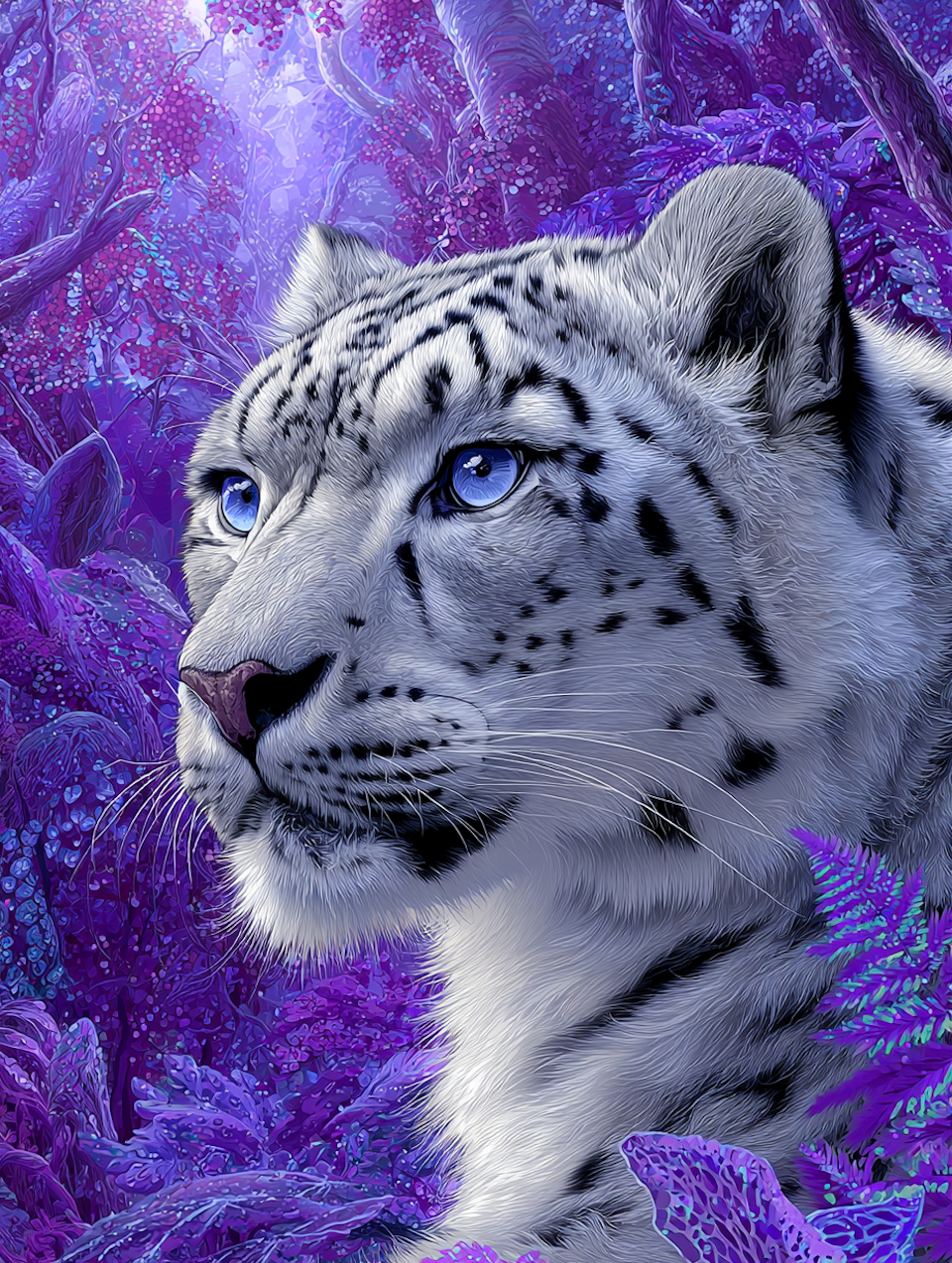 Diamond Painting - Snöleopard med blå ögon (Beställningsvara)