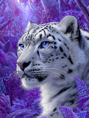 Diamond Painting - Snöleopard med blå ögon (Beställningsvara)
