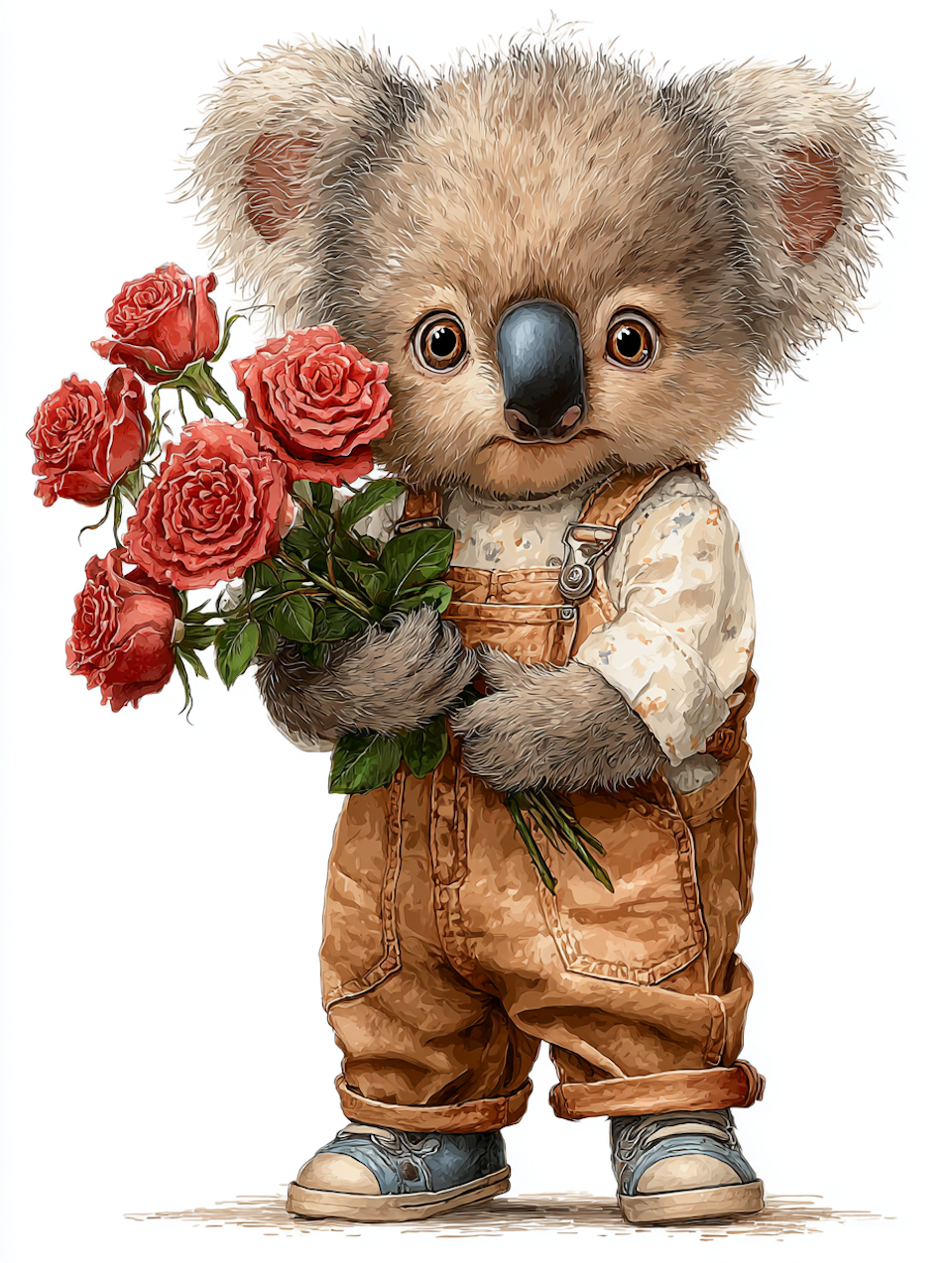 Diamond Painting - Koala med rosor och hängslebyxor (Beställningsvara)