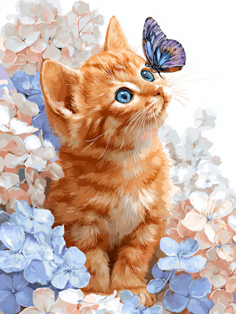 Diamond Painting - Söt kattunge i blommor (Beställningsvara)
