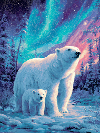 Diamond Painting - Isbjörn med unge i vintrigt landskap1 (Beställningsvara)