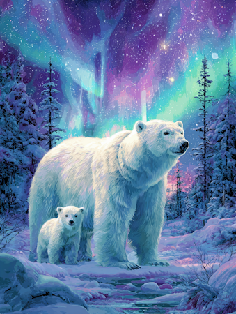 Diamond Painting - Isbjörn med unge i vintrigt landskap2 (Beställningsvara)