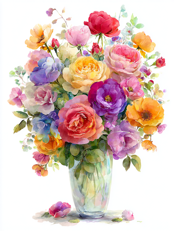 Diamond Painting - Akvarellbukett i vas (Beställningsvara)