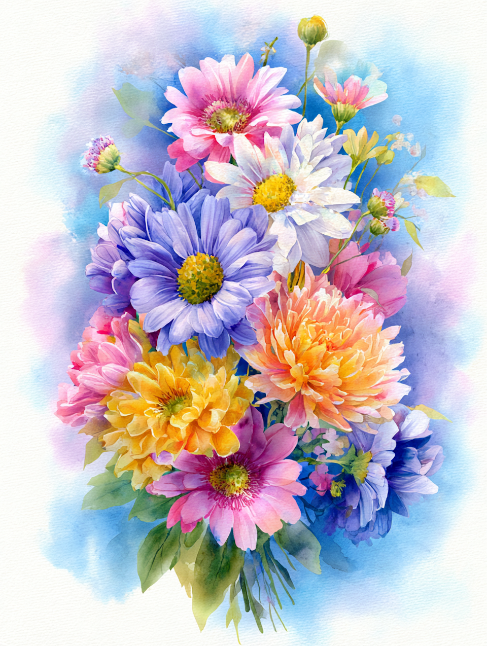 Diamond Painting - Färgglad blomsterbukett i akvarell (Beställningsvara)