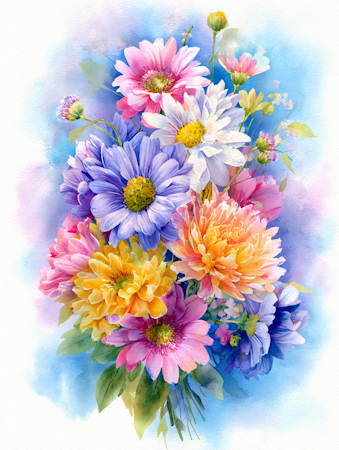 Diamond Painting - Färgglad blomsterbukett i akvarell (Beställningsvara)