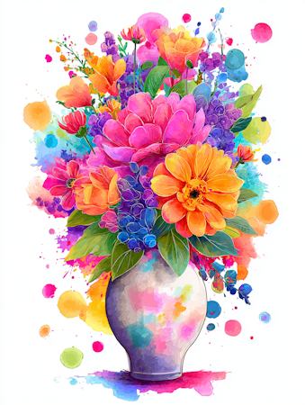 Diamond Painting - Akvarellvas med färgglada blommor (Beställningsvara)